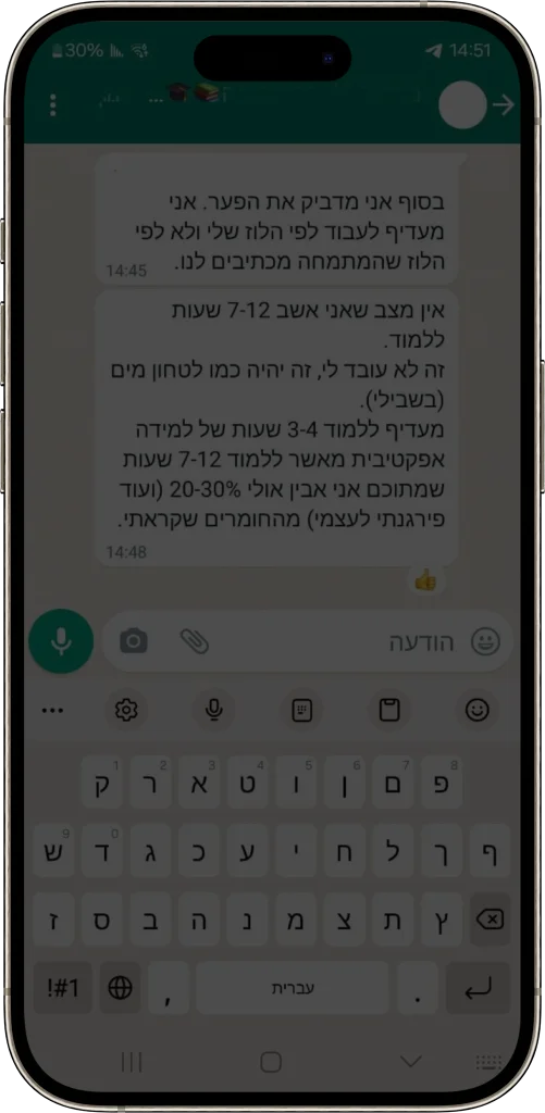 הודעות של נבחנים בקבוצת וואטסאפ
